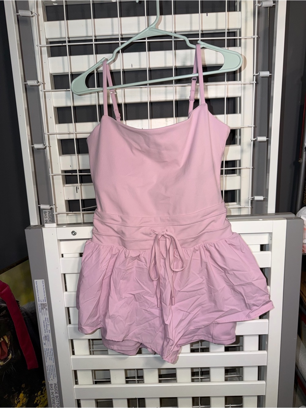 POPFLEX Light Pink Spaghetti-Strap Romper with Waist Tie